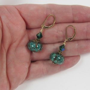 Vintage lampwork/Swarovski pierced earrings